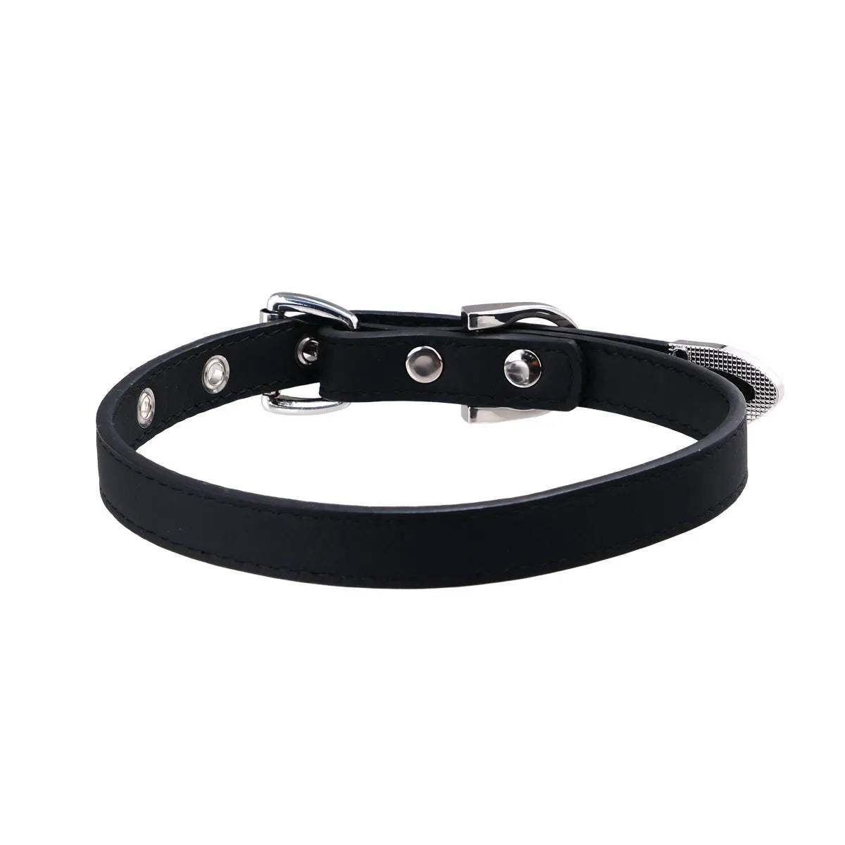Black genuine cowhide handmade collar with geometric design and alloy pendant