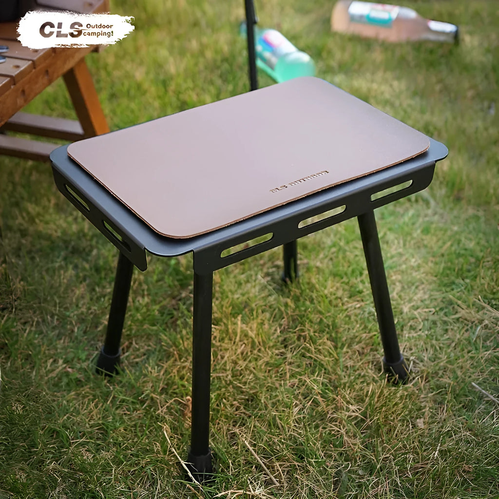 CLS aluminium dual-use folding camping stool and mini table in army green with storage bag