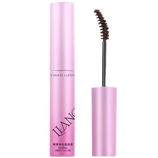 Velvet Fog eyebrow cream container showing four natural shade options including coconut milk coffee and raw latte