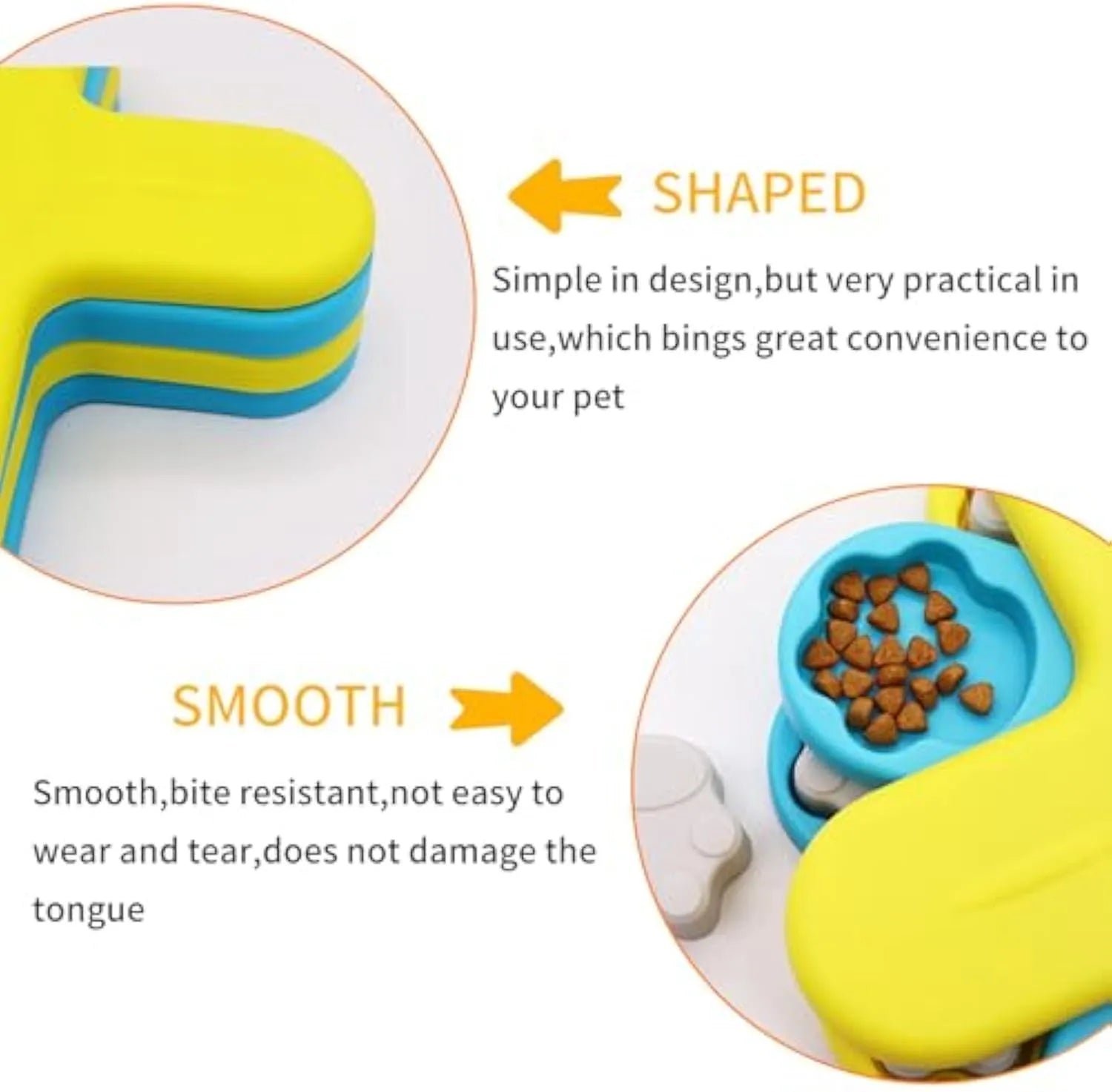 Yellow three-layer rotating dog puzzle feeder with claw-shaped obstacles and anti-slip base