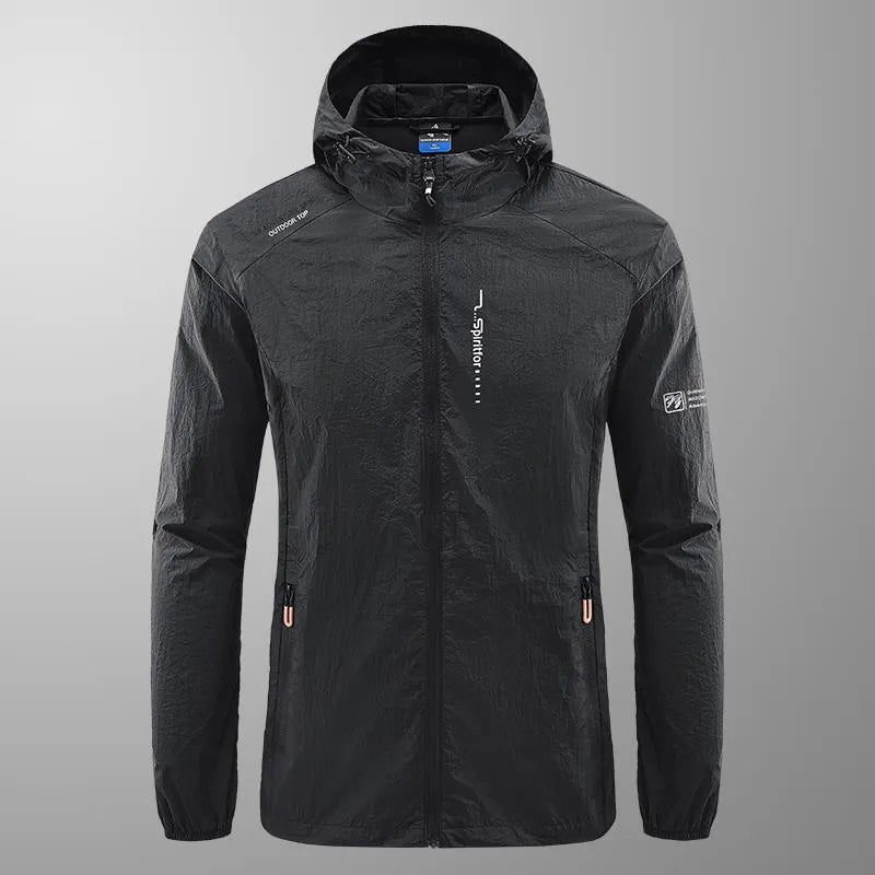 Men's lightweight nylon hooded jacket in summer colours for outdoor sun protection