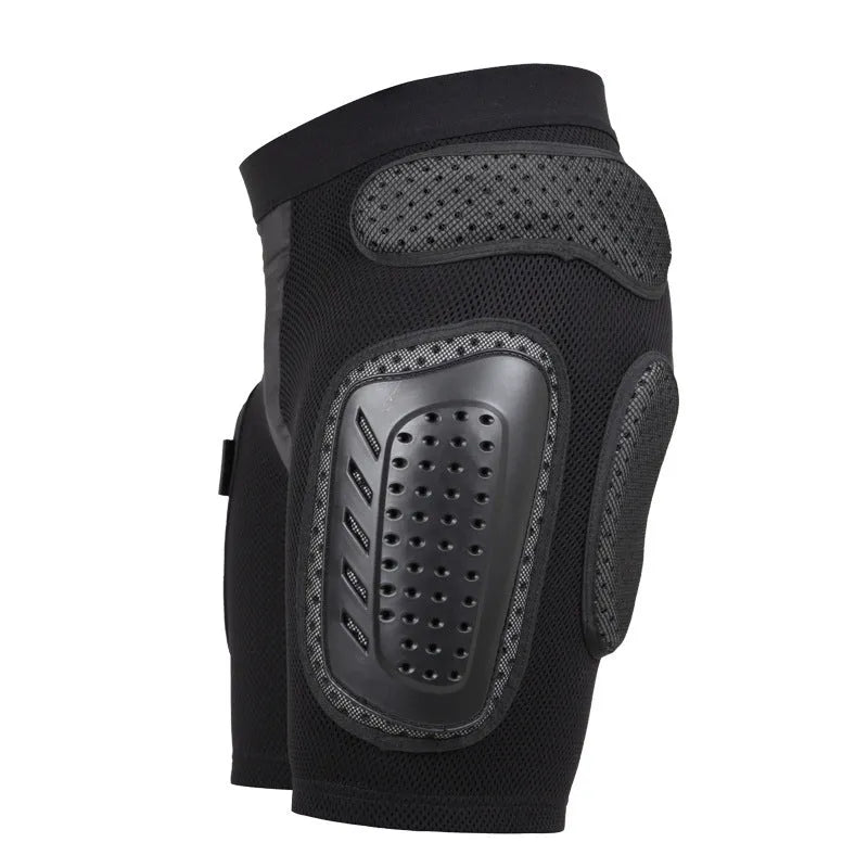 Black multifunctional cycling hip protection pants shown in size L, featuring integrated hip pad.