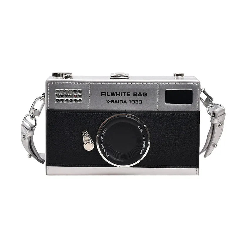 Mini crossbody camera bag in horizontal square shape with chain shoulder strap