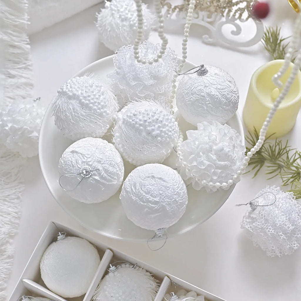 Lace glitter foam Christmas ball decorative pendant in XM0171S colour with plastic core and half-handmade finish