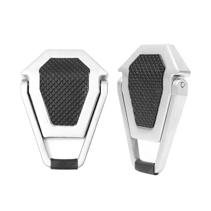 Silver aluminium alloy folding computer bracket showing compact 4.8cm × 3.5cm dimensions