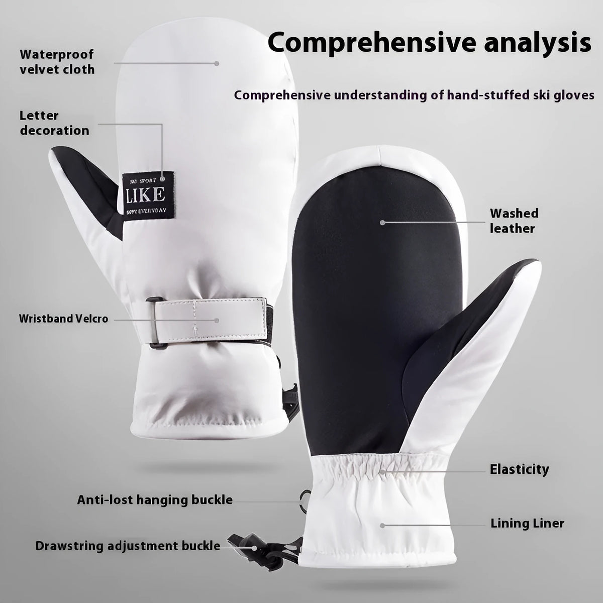 Black and white windproof touchscreen cycling gloves showing mitten style construction