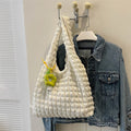 Women's pleated bubble crossbody handbag in soft polyester with pendant accessory