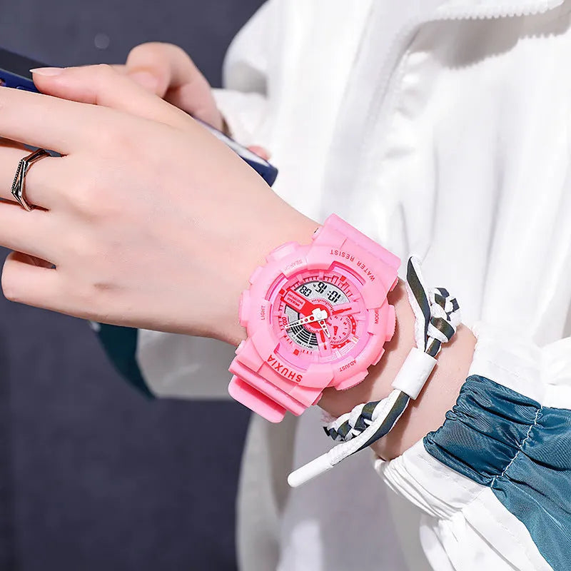 Multi function sports watch with 50mm large dial, luminous hands, rubber strap and stainless steel pin buckle
