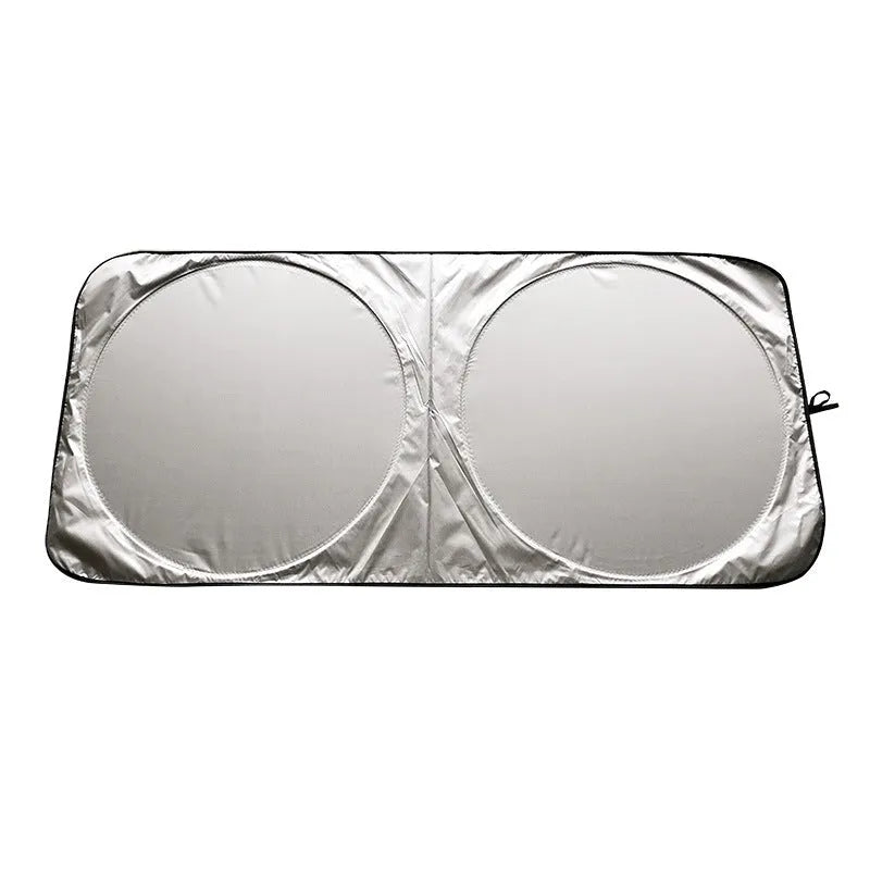Silver tape car sunshade measuring 190x90cm folded with cloth storage bag