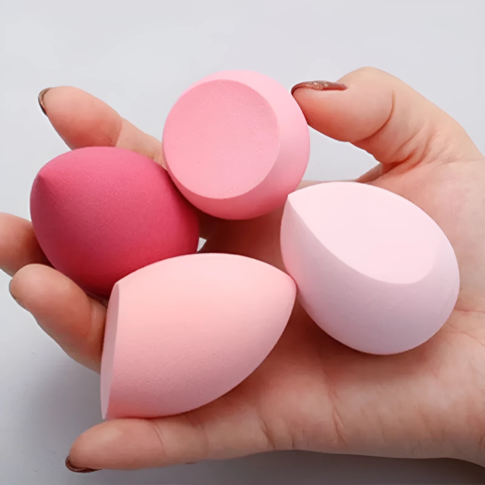 Set of 10 colourful non-latex makeup sponges in pear, bevel, drop, and peach heart shapes
