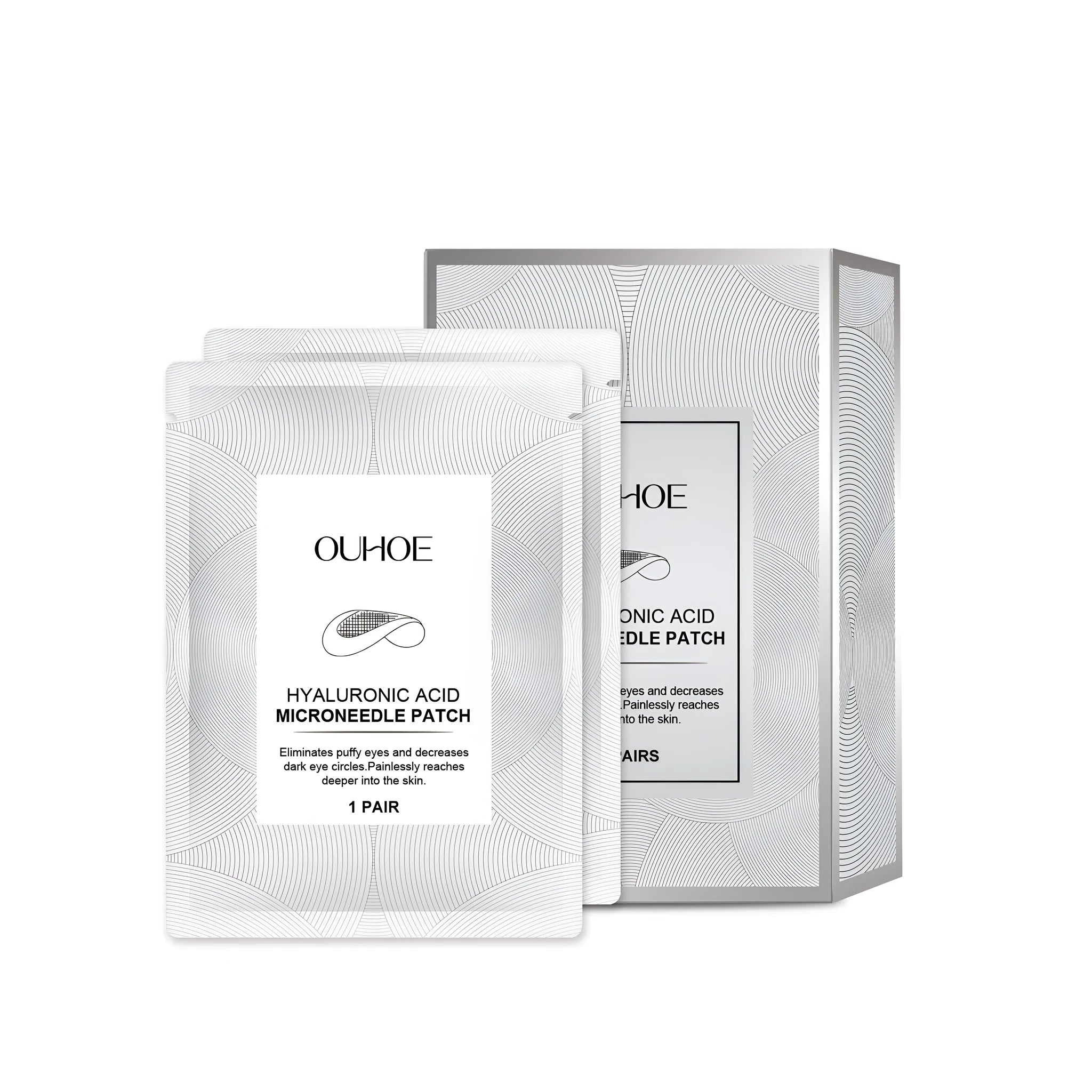 Two pairs of hyaluronic acid microneedle patches for targeted skincare application around eyes or mouth.