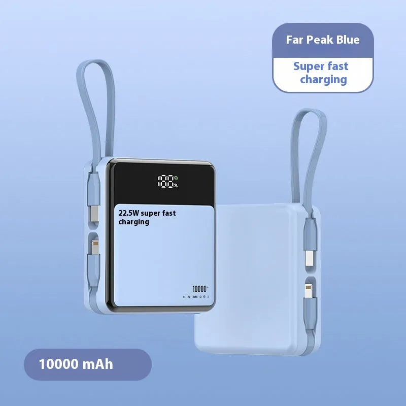 Super fast charge plastic power bank 10000mAh with built-in cable in black colour