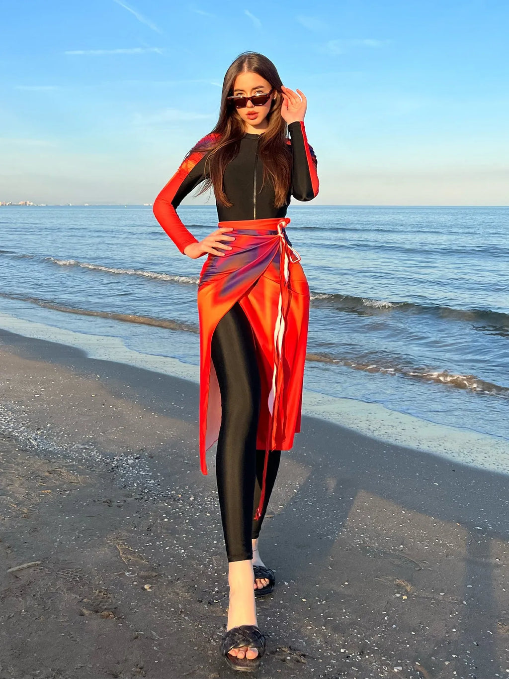 Women's conservative style polyester bikini three-piece set in colour 427.