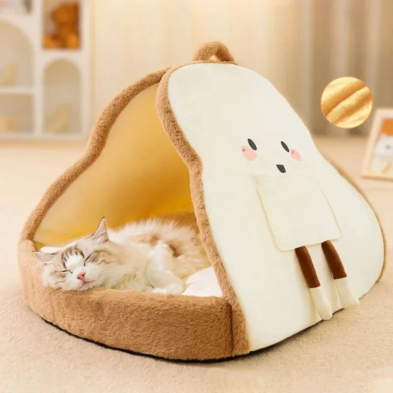 Green cat tent bed with fleece interior and mesh ventilation windows