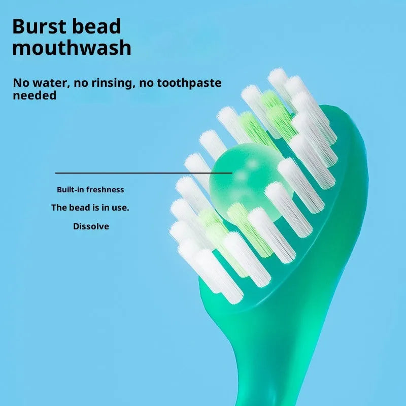 Disposable soft-bristle toothbrush with floss bead for adults, English packaging, portable travel size