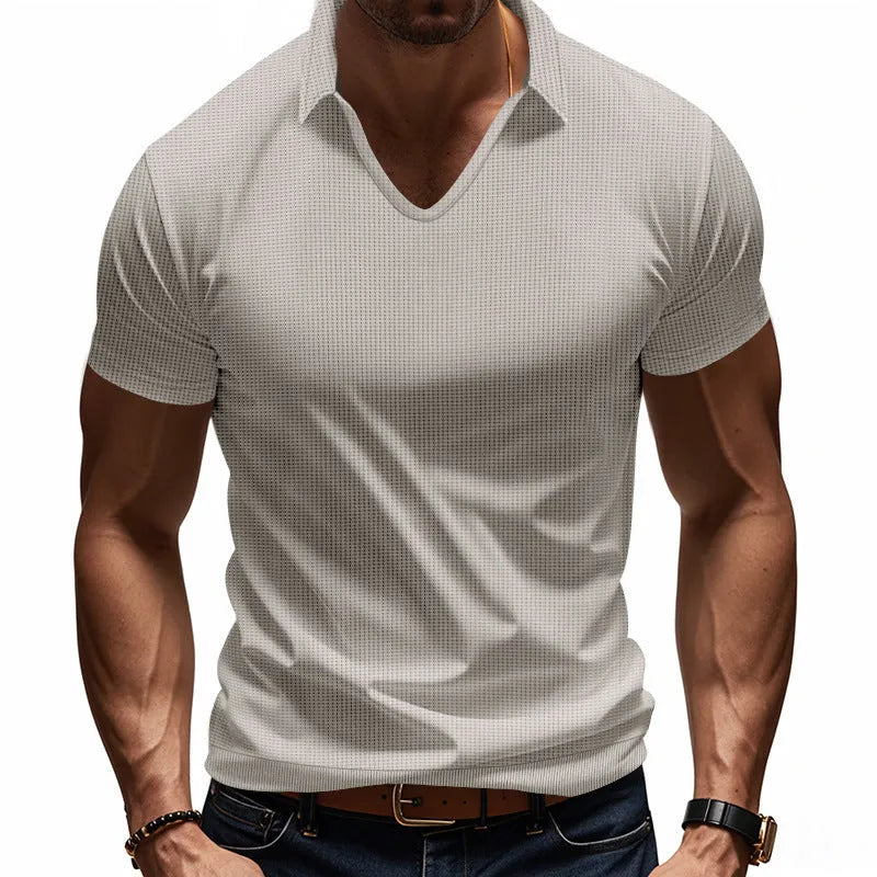 Men's loose fit V-neck casual T-shirt in cotton blend fabric, shown in Army Green colour