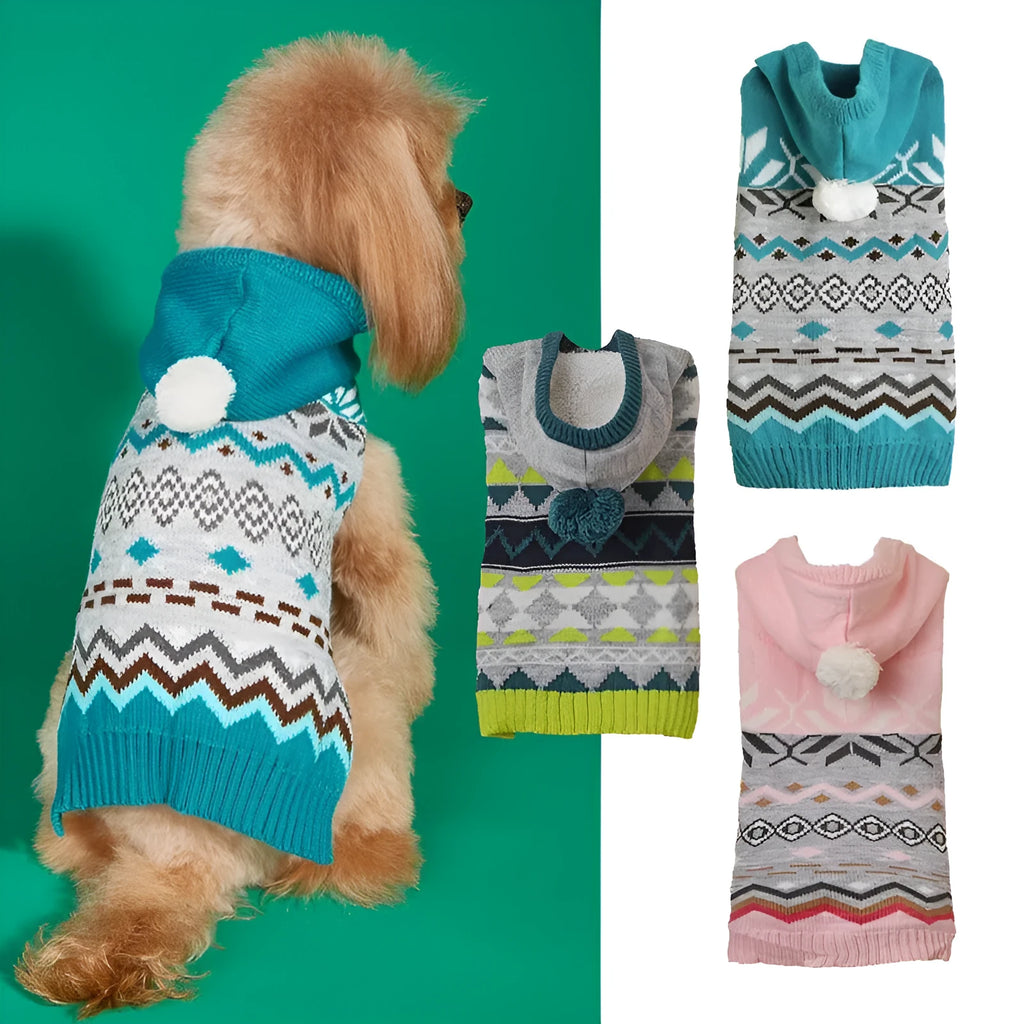 Classic diamond pattern pet sweater for dogs and cats in blue, green, or pink colours
