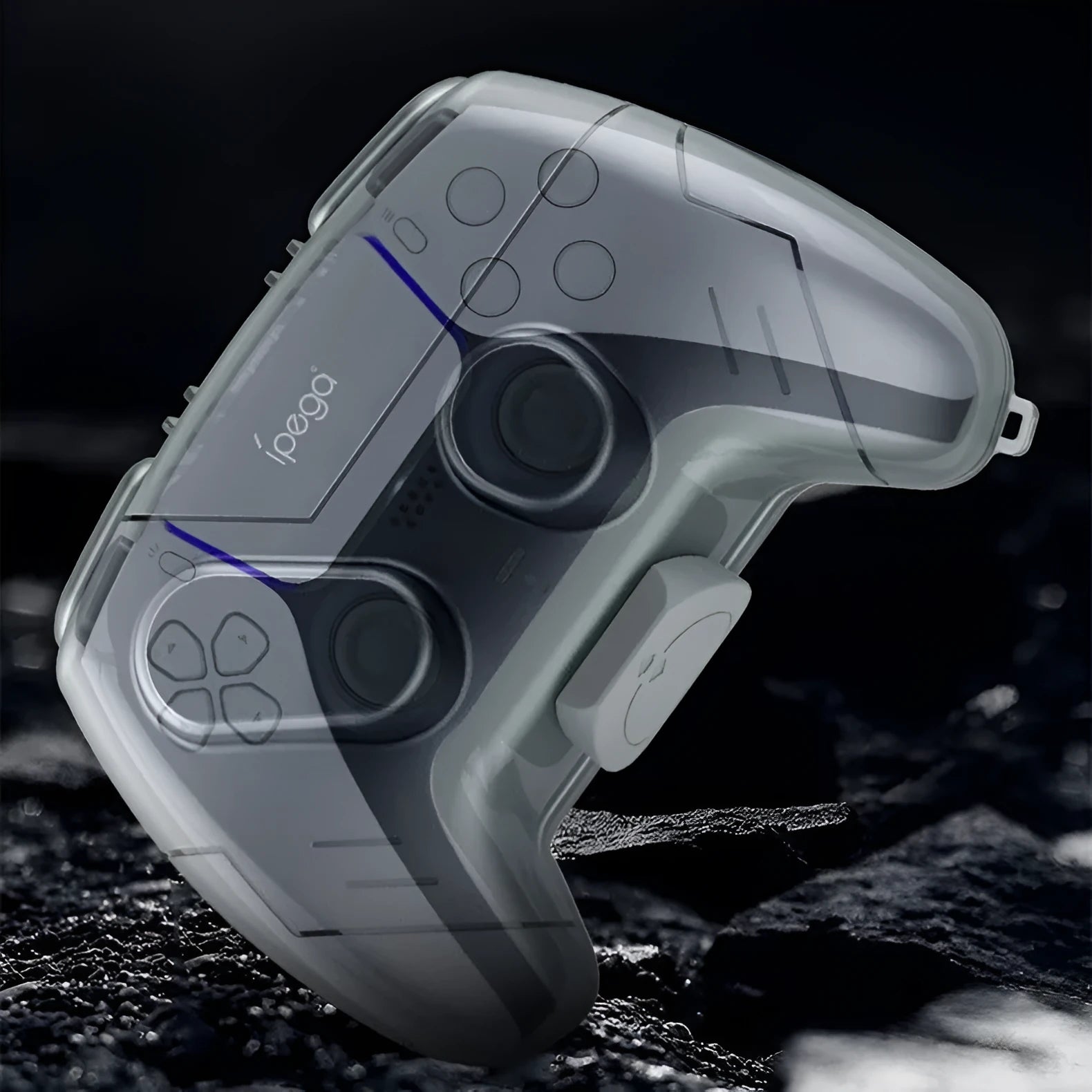Transparent grey hard plastic game controller storage case with protective shell design