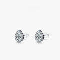 Women's silver drop ear studs in 925 sterling silver with diamond treatment finish