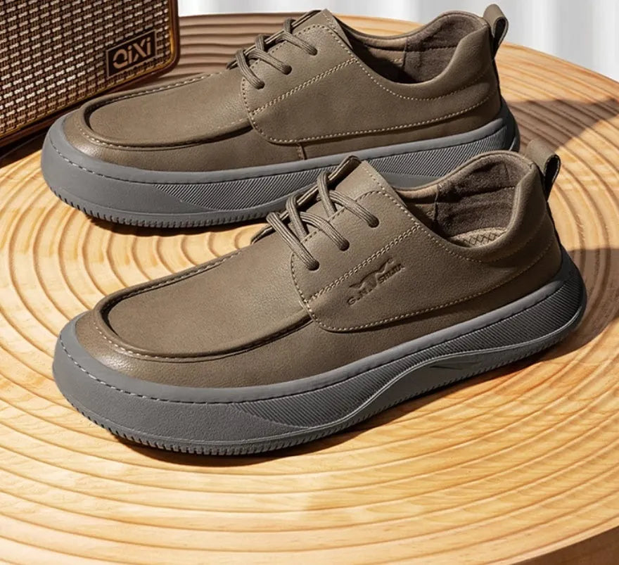 British retro brown leather casual shoes with stitching detail and rubber sole