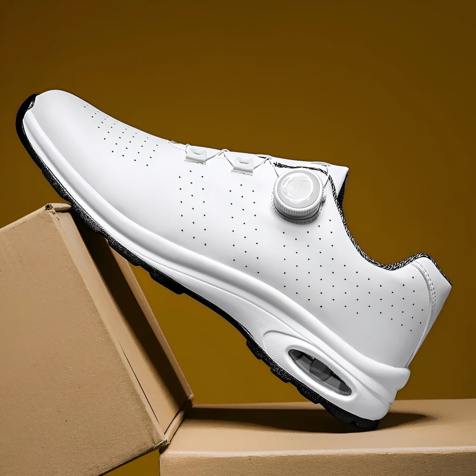 Women's low-top black mesh casual sneakers with white composite sole and lace-up closure.