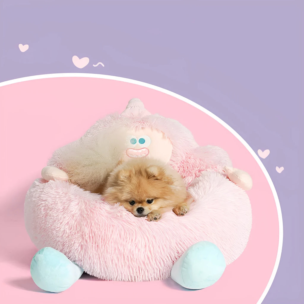 Grey or pink plush pet nest for cats and dogs in three sizes