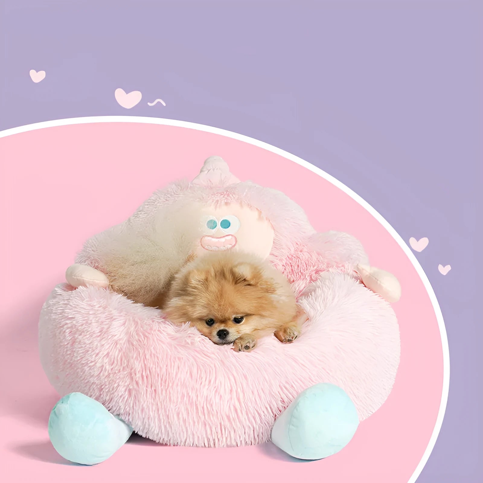 Grey or pink plush pet nest for cats and dogs in three sizes