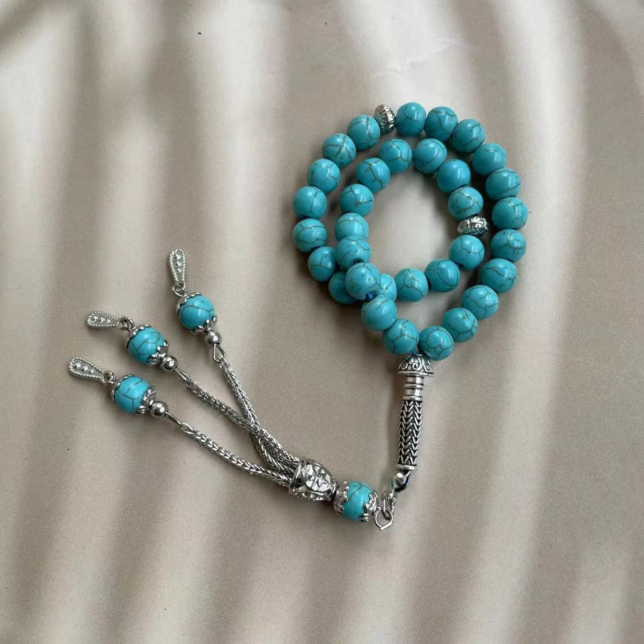 Sky blue handmade Muslim prayer bracelet with 8mm natural stone beads for daily worship