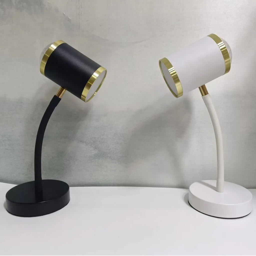 Black and white double-headed metal studio lamp for live streaming and photography.
