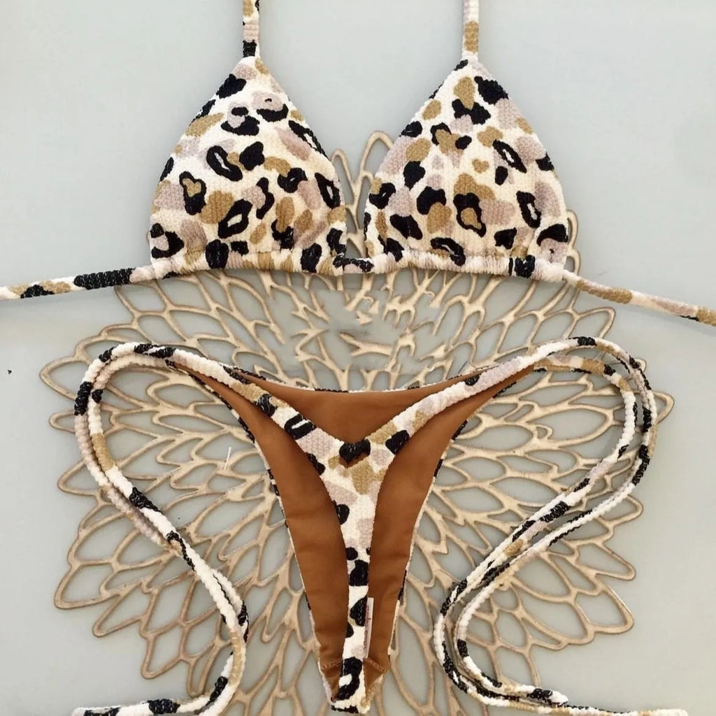 Women's printed bikini swimsuit with quick-dry fabric shown in available colours