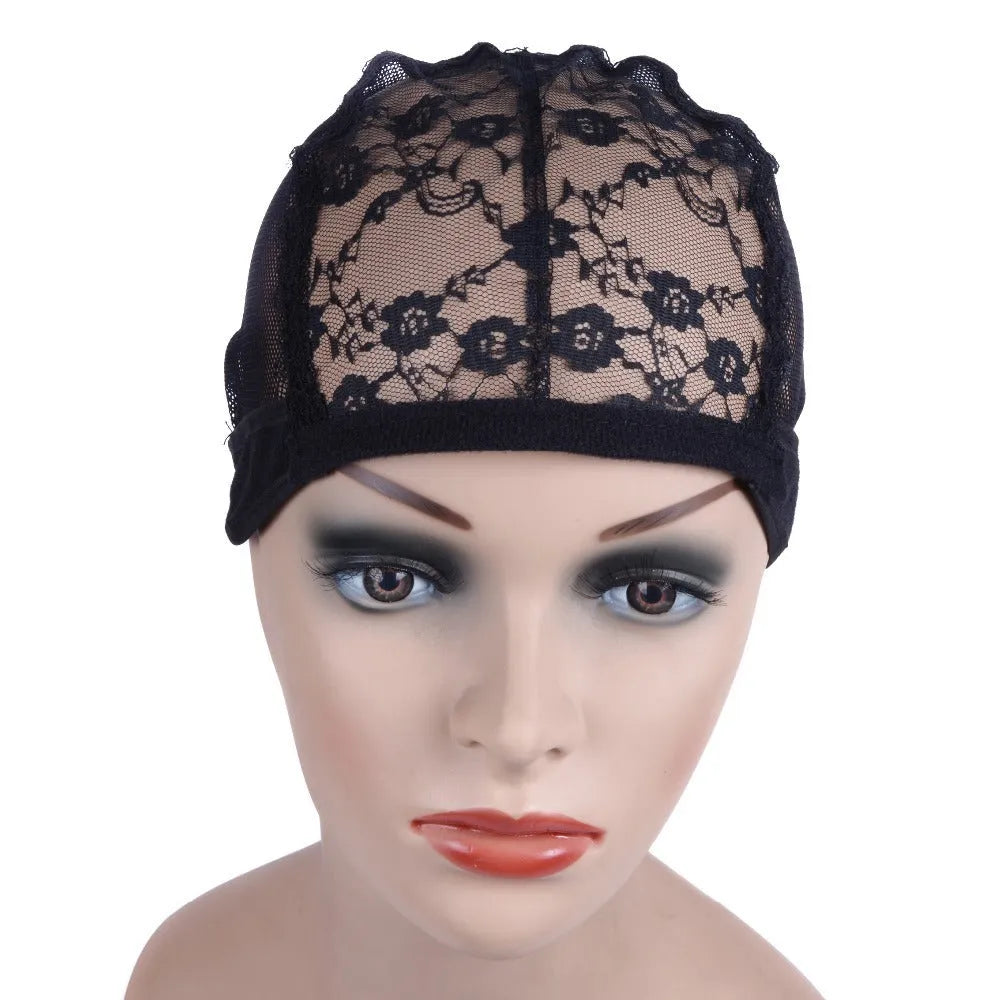 Small Flower black nylon mesh wig cap with flat top crown, size M 56-58cm