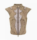 Men's denim pleated vest in picture colour with Korean style detailing and cotton construction