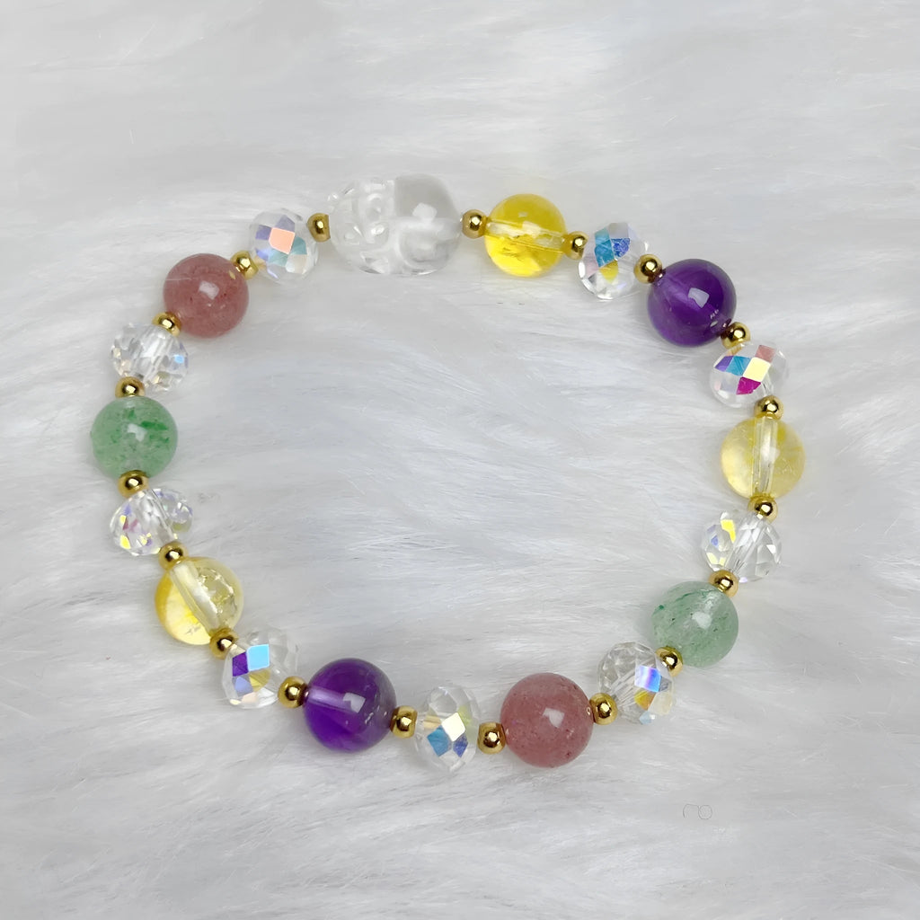 Colourful crystal bracelet with Phoenix Nine Tail Fox charm and manual beadwork