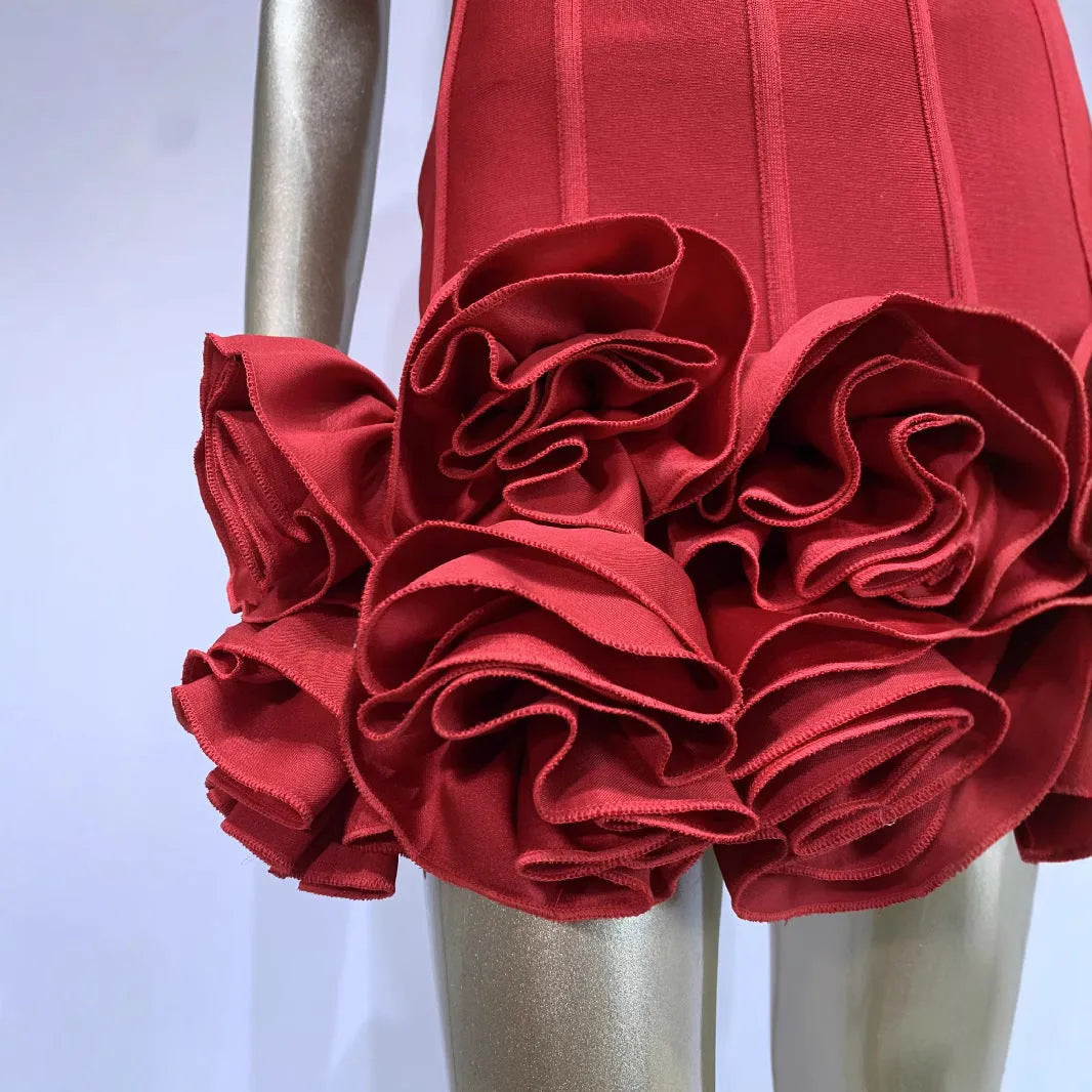 Women's solid colour mid-waist dress in red, white or black polyester fabric