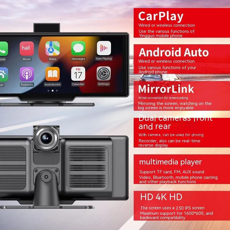 10.26-inch wireless CarPlay car screen with capacitive touch display in black colour