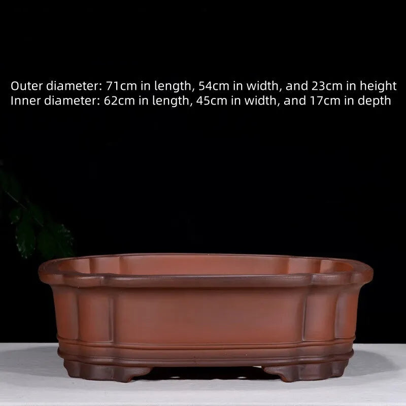Large antique-colour purple clay flowerpot with Chinese tree stump pine cypress pomegranate golden marble antique jade belt crabapple design