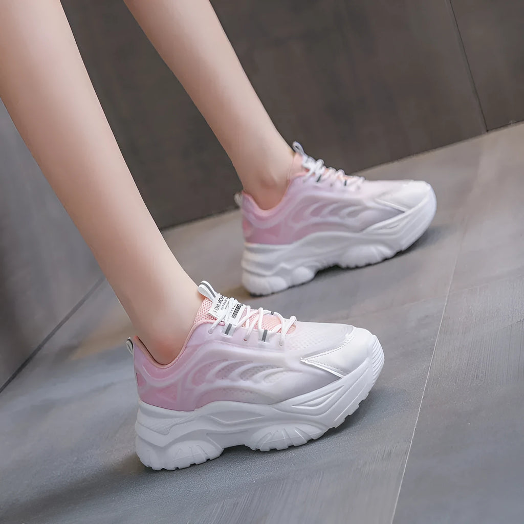 Women's satin sports casual shoes in round toe design with lace-up front closure