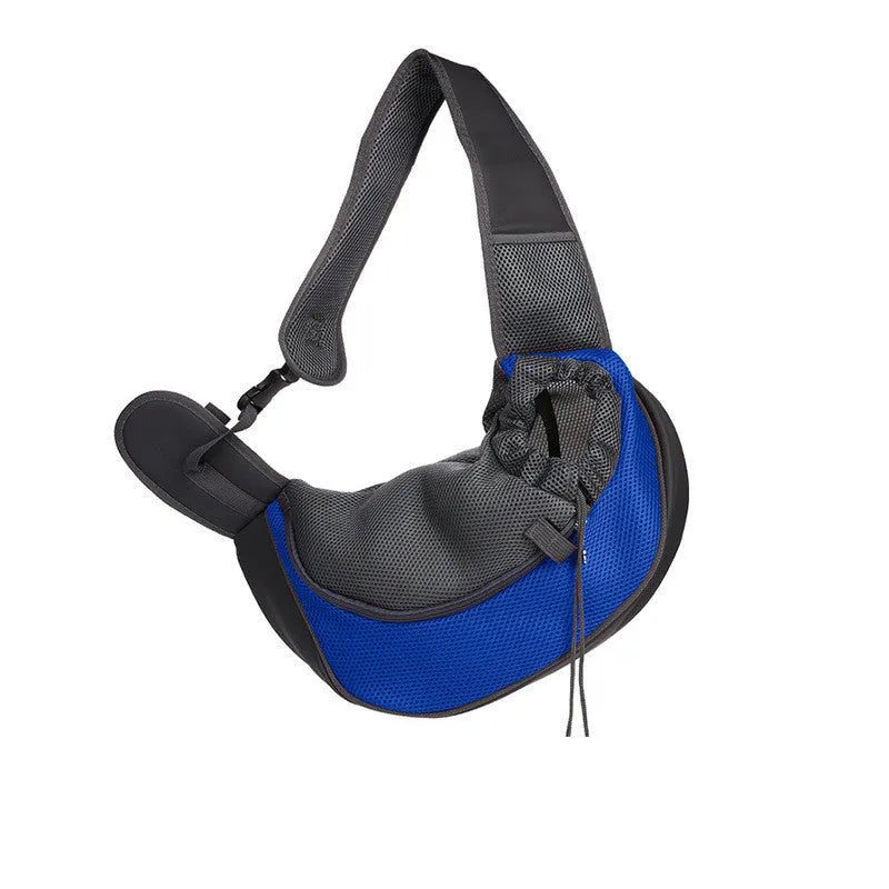 Breathable mesh pet shoulder bag for small dogs and cats in blue