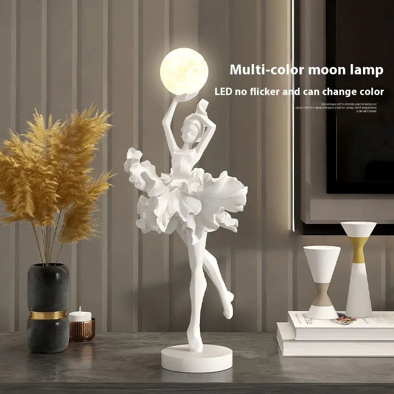 Art Girl Atmosphere small resin USB night lamp in Black Gold, White, Pink, or Light Blue.