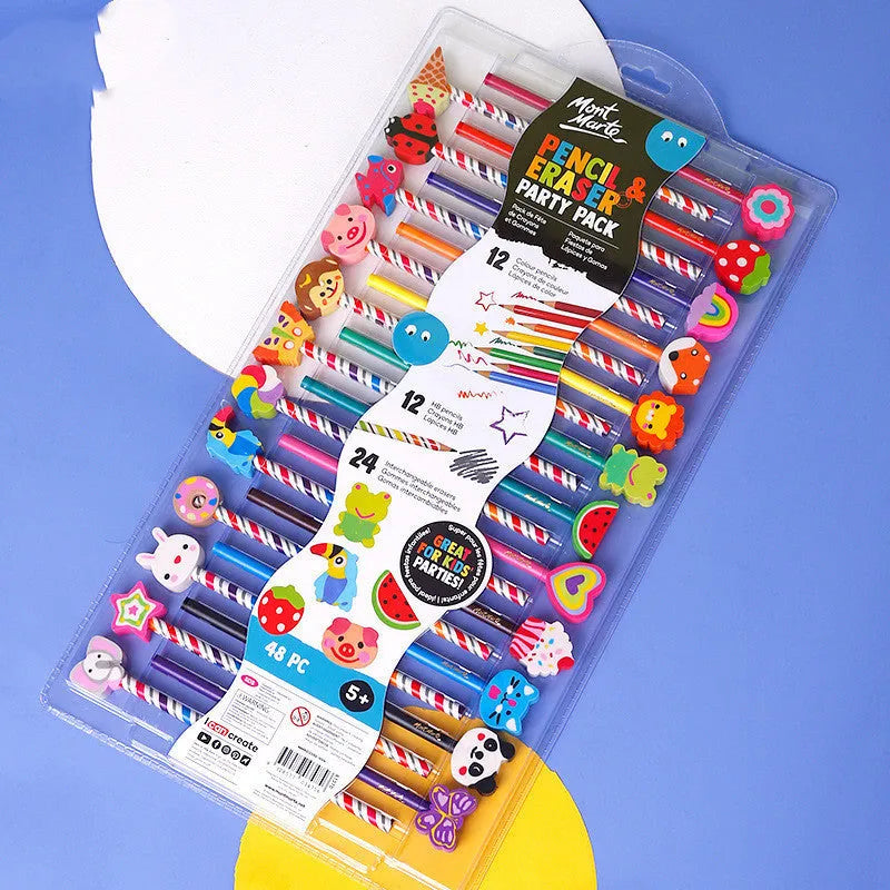24-colour wooden pencil set with cartoon designs in paper packaging for training organisation
