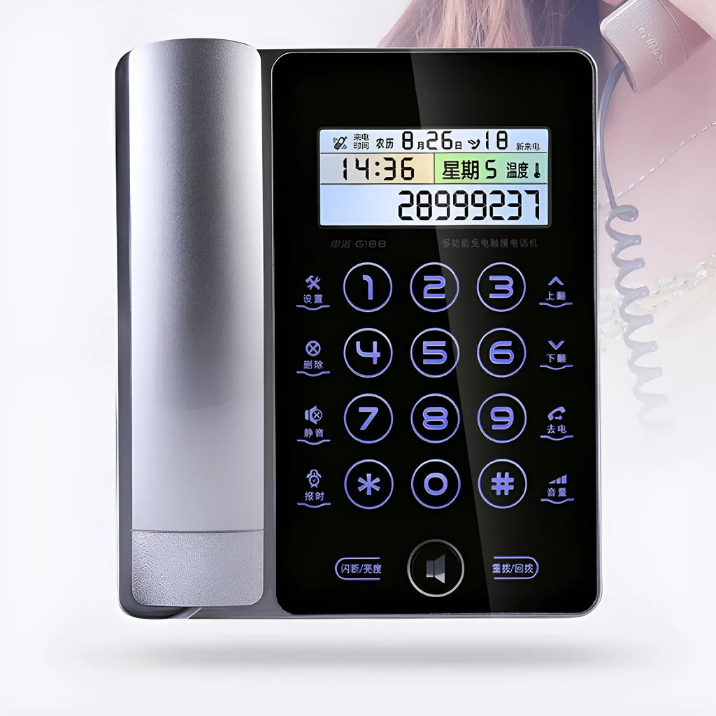 Creative Fashion G188 gold touch screen landline telephone on a desk