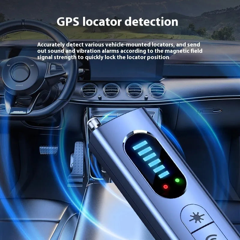 T15 blue wireless camera detector, 92mm x 20mm x 15mm, 27g, 1MHz-6GHz, 10m range