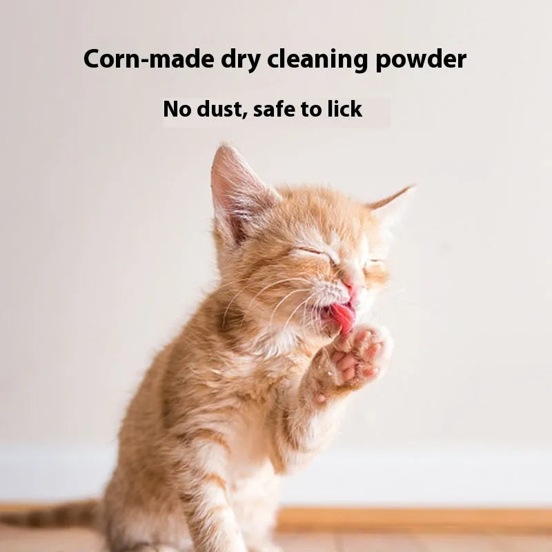 260g jar of waterless dog dry cleaning powder with three scent options