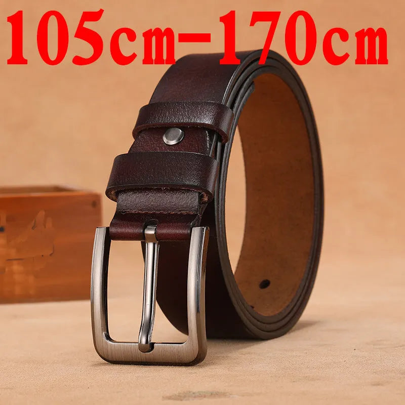Men's square head pin buckle casual belt in black or brown with alloy buckle and needle closure.