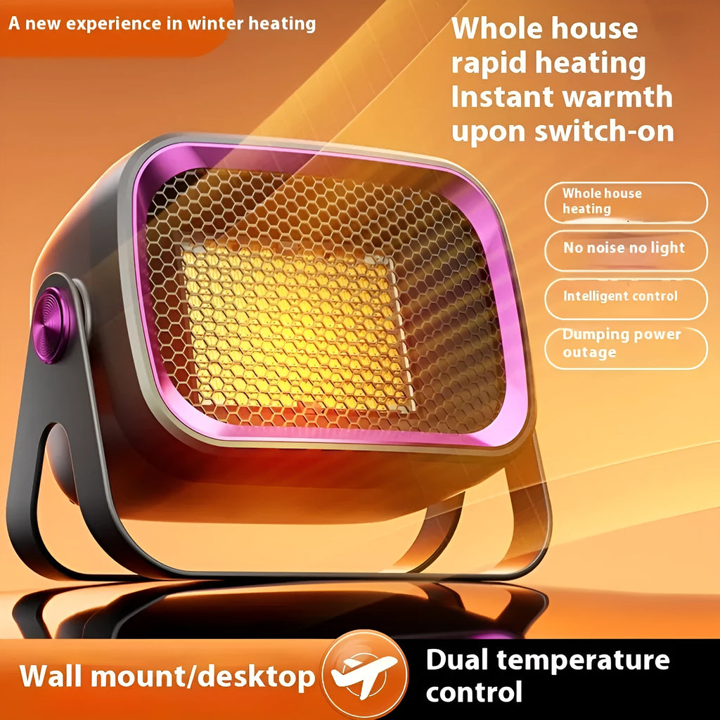 Compact white desktop ceramic heater with control buttons and air vent