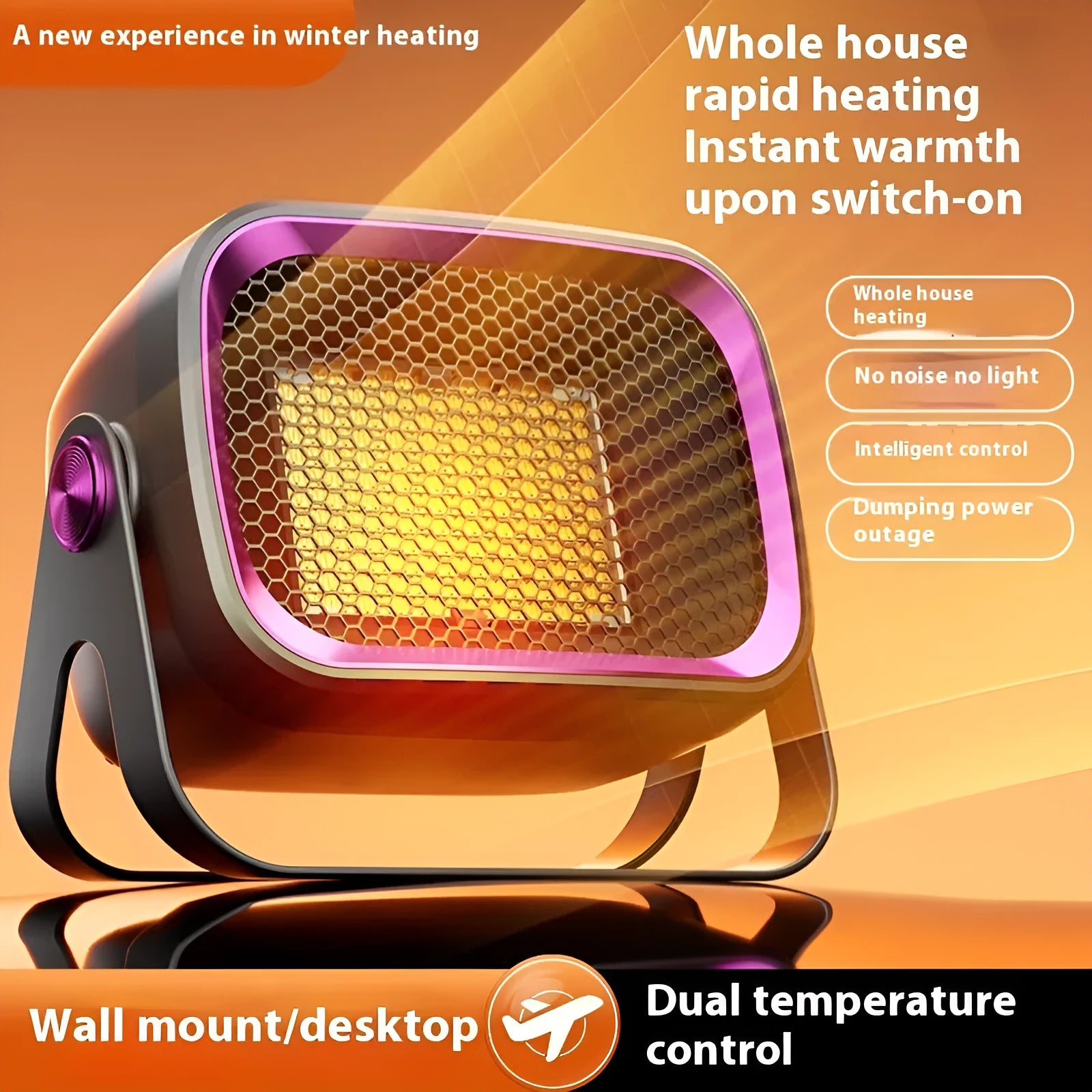 Compact white desktop ceramic heater with control buttons and air vent