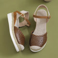 Women's hemp rope platform wedge shoes in beige colour with round toe design
