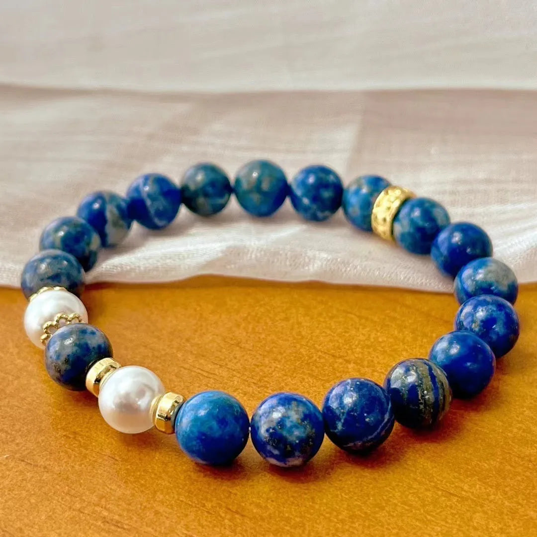 Green and gold lapis lazuli stone bracelet in Chinese retro artistic style