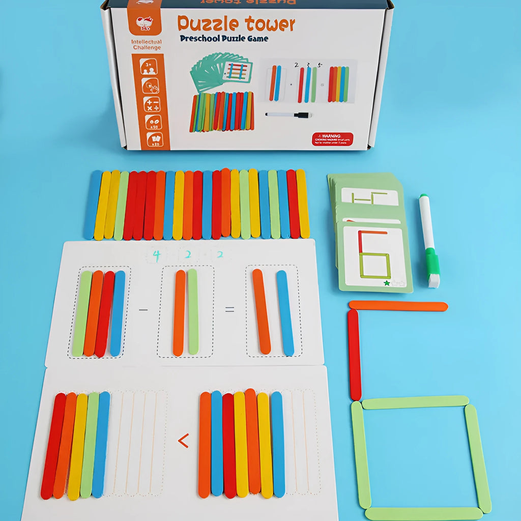 Children's educational wooden arithmetic rods counting sticks set in colour box