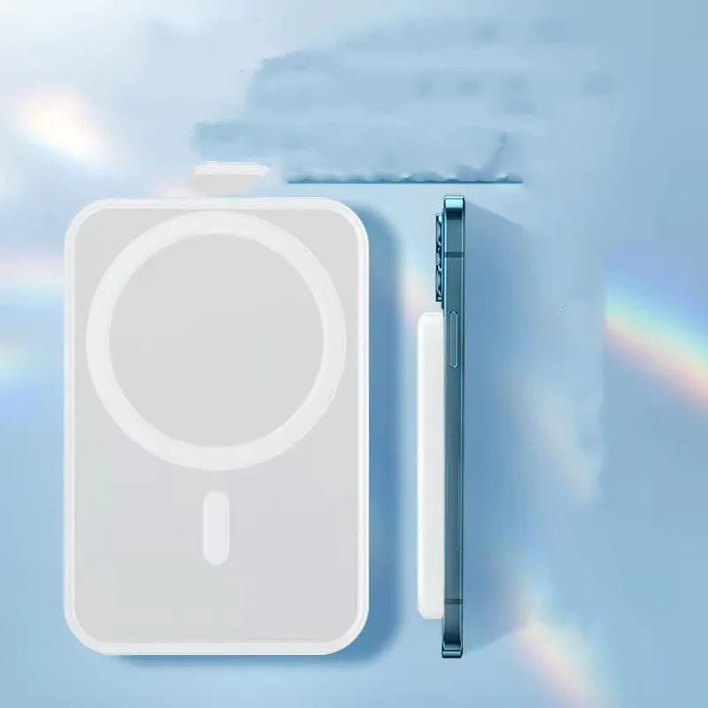 White PVC magnetic wireless charger power bank with 5000mAh capacity